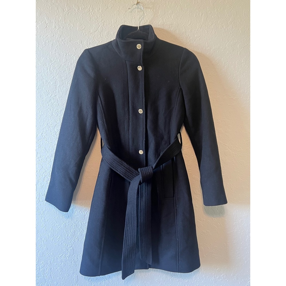 Michael Kors Belted Coat style Women Winter Wool Blend P/XXS Black Funnel Neck